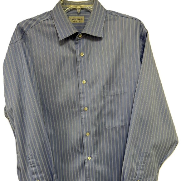 Calvin Klein Men's Button Up LS Shirt Slim Fit 16 1/2 X 32 X 33 Blue w-Lt. Bl PS - Picture 3 of 7